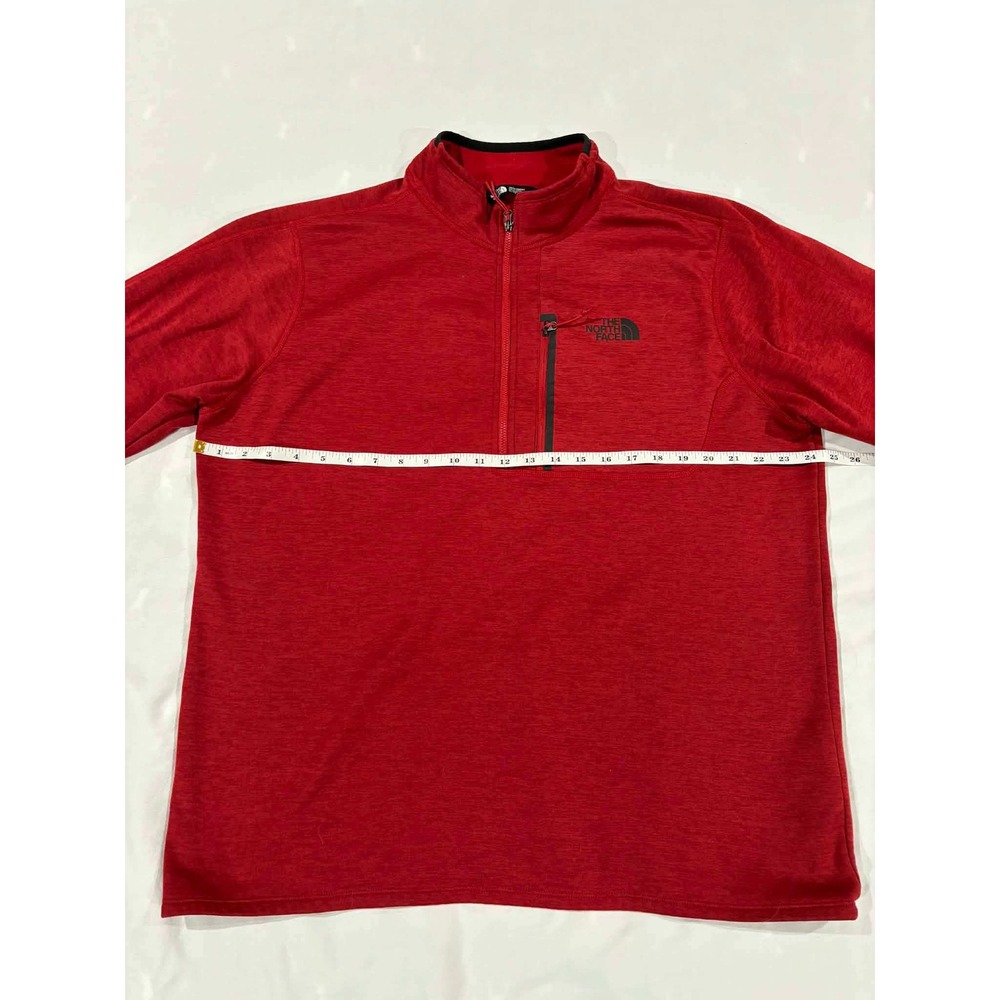 The North‎ Face Mens XL Red Heathered Quarter Zip Fleece Pullover Chest Pocket - Picture 6 of 10